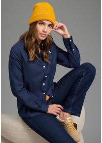 Klassische Bluse Laura Scott, Damen, Gr. 46, dunkelblau, Web, Obermaterial: 100% Baumwolle, unifarben, Basic, figurumspielend h&uuml;ftlang, 1-Knopf-Manschette, Blusen Klassische Bluse, Basic-Stil, aus Baumwolle, unifarben, mit Kn&ouml;pfen, mit Markenlabel