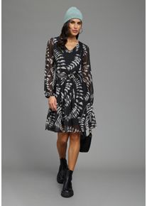 Meshkleid Laura Scott, Damen, Gr. 42, N-Gr, schwarz (schwarz, gr&uuml;n), Mesh, Obermaterial: 95% Polyester, 5% Elasthan. Futter: 100% Polyester, gemustert, tailliert kurz, V-Ausschnitt, weit elastischer Bund mit innenliegendem Gummizug, Kleider Meshkleid, Meshkleid, elastisches Material, taillierte Passform, elastischer Bund
