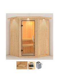 Sauna Karibu "Larin", beige (naturbelassen), Saunaofen, integrierte Steuerung, 9 kW, Saunen, Sauna, Ofen 9 kW integr. Strg