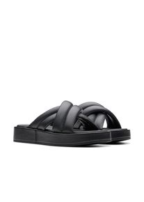 Hausschuh Clarks "Alda Glide", Damen, Gr. 40, schwarz (schwarz leather), Leder, Schuhe Hausschuh, Slides, Schlappen mit gepolsterter Bandage