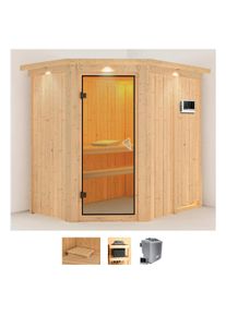 Sauna Karibu "Clara", beige (naturbelassen), Bio-Kombiofen, externe Steuerung, 9 kW, Saunen, Sauna, Ofen 9 kW Bio externe Strg easy