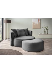 XXL-Sessel "ISALIE, Rundsessel mit Hocker, Lesesessel, Loveseat, Big-Sessel", grau (dunkelgrau), B:153cm H:98cm T:208cm, LeGer Home by Lena Gercke, Sessel, XXL-Sessel, trendige Stoffe, 3 Zierkissen, gro&szlig;e Sitzfl&auml;che, Cord, Samt, Boucl&eacute;