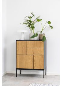Sideboard ACTONA GROUP, schwarz (schwarz, natur), B:80cm H:103cm T:40cm, MDF, Metall, Papier, Sideboards, Sideboard, mit Wildeiche-Nachbildung, 3 T&uuml;ren und 2 Schubladen, Breite 80 cm