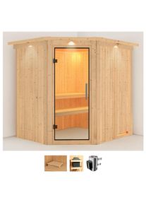 Sauna Karibu "Laila", beige (naturbelassen), Saunaofen, integrierte Steuerung, 3,6 kW, Saunen, Sauna, Ofen 3,6 kW intgr. Strg