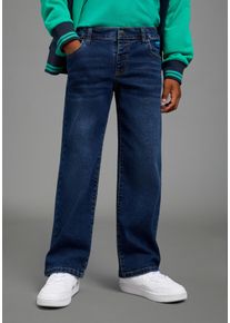 Straight-Jeans Scout "Gerade Schlupf-Stretchjeans - NEU von Scout", Jungen, Gr. 158, N-Gr, blau (schwarz denim u), Denim/Jeans, Obermaterial: 60% Baumwolle, 26% Polyester, 12% Viskose, 2% Elasthan, Abriebeffekte, straight fit lang, Jeans Straight-Jeans, f&uuml;r Jungen, straight fit, mit mehreren Taschen inklusive Coinpocket