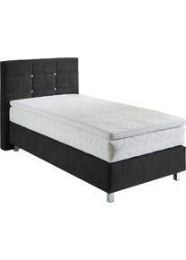 Boxspringbett, schwarz, B:105cm L:210cm, Bezug: Microvelours 100% Polyester;Polsterung: 100% Polyester, Westfalia Schlafkomfort, Komplettbetten, Boxspringbett, mit Kn&ouml;pfen in Kristalloptik, wahlweise mit Topper
