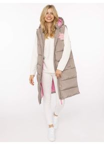 Longweste Zwillingsherz "&bdquo;ZH Patch&ldquo;", Damen, Gr. XL, beige (taupe), Obermaterial: 100% Polyester, Westen Longweste, mit Kapuze, Rei&szlig;verschluss an Front und Seiten, Taschen, Aufn&auml;her