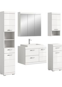 Badm&ouml;bel-Set Welltime "SIENA, 5-teilig, Waschtisch, Spiegel-, H&auml;nge-, Unter- & Hochschrank", wei&szlig; (wei&szlig;, wei&szlig; hochglanz), B:184cm H:191cm T:50cm, Holzwerkstoff, MDF, Spiegelglas, Kastenm&ouml;bel-Sets, Badm&ouml;bel-Set, Badm&ouml;bel, Kombination, Badezimmer, Badset, M&ouml;bel-Set, Set