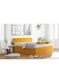 Boxspringbett, gelb (sonnengelb), B:215cm L:210cm, Bezug: 100% Polyester;Polsterwatte: 100% Polyester, Westfalia Schlafkomfort, Komplettbetten, Boxspringbett, mit Zierkissen, wahlweise mit Topper