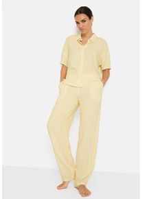 Pyjama LSCN BY LASCANA, Damen, Gr. 40, gelb, Web, Obermaterial: 100% Viskose, gestreift, unifarben, oversize h&uuml;ftlang, abgesteppt, Homewear-Sets Pyjama, mit weiter Ballon-Hose