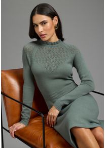 Strickkleid Laura Scott, Damen, Gr. 44, N-Gr, salbei, Strick, Obermaterial: 50% Viskose, 28% Polyester, 22% Polyamid, unifarben, ausgestellt mini, hoch geschlossener Ausschnitt, Raglan&auml;rmel, Kleider Strickkleid, mit edlem Ajourmuster und s&uuml;&szlig;em Stehkragen