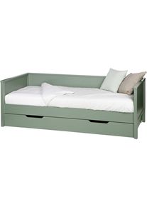 Bettgestell Woood "Nikki FSC-Kiefernholz geb&uuml;rstet, H 73 x B 208 x D 100 cm", gr&uuml;n (jadegr&uuml;n), B:208cm H:73cm L:100cm, Betten, Bettgestell, Matratzenma&szlig; 90x200 cm, Schublade optional, mit akzentuierter Maserung