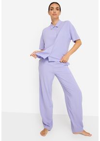 Pyjama LSCN BY LASCANA, Damen, Gr. 42, blau, Web, Obermaterial: 100% Viskose, gestreift, oversize h&uuml;ftlang, abgesteppt, Homewear-Sets Pyjama, mit weiter Ballon-Hose