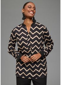 Schlupfbluse Laura Scott, Damen, Gr. 42, schwarz, Web, Obermaterial: 100% Polyester, bedruckt, figurumspielend h&uuml;ftbedeckend, Serafino, Rippb&uuml;ndchen, Blusen Schlupfbluse, Langarm mit Rippb&uuml;ndchen, figurumspielende Passform, bedruckte Optik