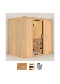 Sauna Karibu "Bedine", beige (naturbelassen), Saunaofen, integrierte Steuerung, 9 kW, Saunen, Sauna, Ofen 9 kW integr. Strg