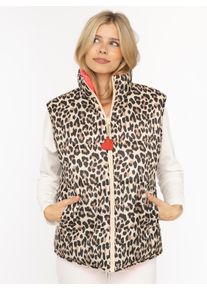 Wendeweste Zwillingsherz "Leo Teddy", Damen, Gr. XL, braun (neonpink), Obermaterial: 100% Polyester, Westen Wendeweste, wendbar, mit Rei&szlig;verschluss, Herzanh&auml;nger, Leomuster, Eingriffstaschen