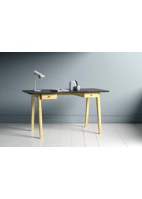 Schreibtisch WOODMAN "Nice", grau (smoke, eichefarben, dunkelbraun), B:140cm H:75cm T:70cm, Tische, Schreibtisch, im skandinavian Design, Tischbeine aus massiver Eiche, FSC