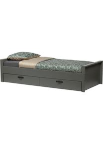Bettgestell Woood "Morris FSC-Kiefernholz bands&auml;gerauh,H 53 x B 214 x T 95 cm", grau (lehm), B:214cm H:53cm L:95cm, Betten, Bettgestell, Matratzenma&szlig; 90x200 cm, einfach zu montierbar, Schublade optional