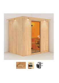 Sauna Karibu "Finja", beige (naturbelassen), Saunaofen, integrierte Steuerung, 3,6 kW, Saunen, Sauna, Ofen 3,6 kW intgr. Strg