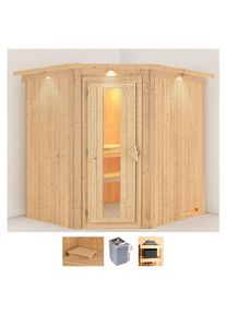 Sauna Karibu "Stine", beige (naturbelassen), Saunaofen, integrierte Steuerung, 9 kW, Saunen, Sauna, Ofen 9 kW integr. Strg