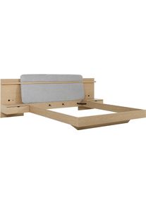 Einzelbett GAMI "IZADI", eiche rookwood nachbildung, eiche rookwood nachbildung, eiche rookwood nachbildung, B:291cm H:113cm L:224cm, Betten, Einzelbett, Bett mit Stoff-Kopfteil und 2 Nachttischen