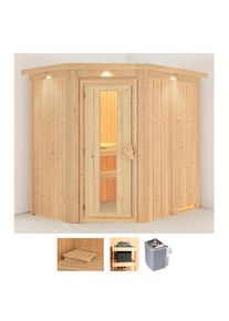 Sauna Karibu "Clara", beige (naturbelassen), Saunaofen, integrierte Steuerung, 9 kW, Saunen, Sauna, 9 KW-Ofen mit integrierter Steuerung