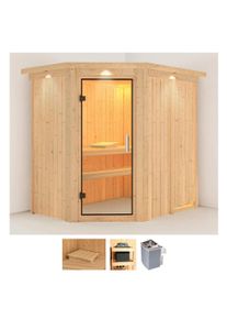 Sauna Karibu "Clara", beige (naturbelassen), Saunaofen, integrierte Steuerung, 9 kW, Saunen, Sauna, Ofen 9 kW integr. Strg