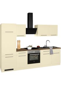 Wiho-K&uuml;chen K&uuml;chenzeile WIHO K&Uuml;CHEN "Unna", gelb (k&uuml;che: gelb, korpus: magnoliafarben, arbeitsplatte: eiche tabak nachbildung), B:280cm T:60cm, Komplettk&uuml;chen-Sets, K&uuml;chenzeile, mit E-Ger&auml;ten, Breite 280 cm