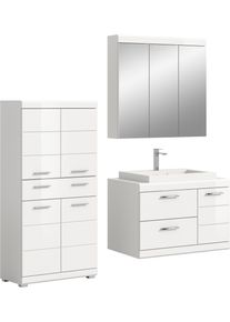 Badm&ouml;bel-Set Welltime "SIENA, 3-teilig, Waschtisch inkl. Waschbecken, Spiegel- & Midischrank", wei&szlig;, wei&szlig; hochglanz, B:169cm H:191cm T:50cm, Holzwerkstoff, MDF, Spiegelglas, Kastenm&ouml;bel-Sets, Badm&ouml;bel-Set, Badm&ouml;bel, Kombination, Badezimmer, Badset, M&ouml;bel-Set, Set