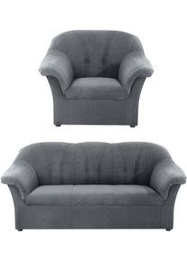 Polstergarnitur DOMO collection "Pegnitz zeitlos und elegant", grau, Chenille-Optik, 95% Polyester, 5% Nylon, Sitzm&ouml;bel-Sets, Polstergarnitur, Sessel und 3-Sitzer