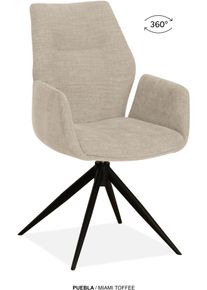 Esszimmerstuhl OMG DESIGN "Puebla", toffee, schwarz, toffee, B:55,5cm H:91,5cm T:63,5cm, Polyester, St&uuml;hle, Esszimmerstuhl, Drehstuhl mit auto-return, Armlehnenstuhl