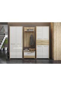 Garderoben-Set OTTO HOME "Gala", beige (beige hg, pacific walnuss decor), B:226cm H:192cm T:36cm, Holzwerkstoff, MDF, Kastenm&ouml;bel-Sets, Garderoben-Set, Soft-Close Funktion, Hochglanz UV lackiert
