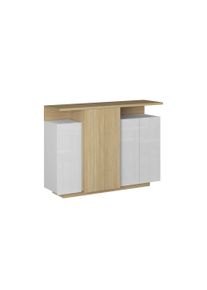 Highboard OTTO HOME "Highboard ETHOS, Kommode, Schrank, Kredenz", wei&szlig; (eiche chopin, wei&szlig; hochglanz lackiert), B:130cm H:100cm T:40cm, Sideboards, Highboard, Mit 4 Dreht&uuml;ren, 9 Innenf&auml;chern und 2 Au&szlig;enf&auml;chern, B.130 cm