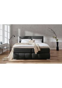 Boxspringbett Home Affaire "Wehma", grau (anthrazit), B:190cm L:213cm, Struktur fein (100% Polyester), Komplettbetten, Boxspringbett, inkl. Topper in 3 verschiedenen Matratzen, auch in Samtstoff
