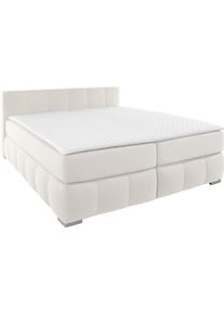 Boxspringbett Home Affaire "Chelles", beige (natur), B:187cm L:245cm, Samtoptik (100% Polyester);Bezug der Spiegelfl&auml;che Matratzendrell aus 100% Polyester;Struktur fein 100% Polyester), Komplettbetten, Boxspringbett, inkl. Topper,, in XXL- &Uuml;berl&auml;nge 220 cm, Unterbox mit feine W&ouml;lbung