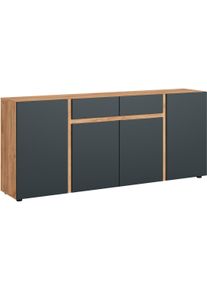 Sideboard Home Affaire "Morongo", eiche kraft gold, anthrazit kosmos, B:200,7cm H:86cm T:39,6cm, Holzwerkstoff, MDF, Sideboards, Sideboard, Breite ca. 201 cm
