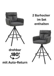Barhocker Stolkom "Sofia", grau (grau, schwarz), B:54cm H:103,5cm T:60cm, Hocker, Barhocker, Komfortsitzh&ouml;he 70 cm, 180drehbar Auto Return funktion