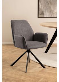 Esszimmerstuhl ACTONA GROUP "Glenda 2er-Set, 360 drehbar, mit Armlehnen, in mehreren Farben", braun (graubraun), B:61cm H:88,5cm T:63cm, 100% Polyester, St&uuml;hle, Esszimmerstuhl, gepolstert, mit Armlehne, schwarze Stahlbeine, drehbar, 2er-Set