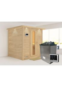 Sauna Karibu "Menja", beige (naturbelassen), Saunaofen, externe Steuerung, 9 kW, Saunen, Sauna, Ofen 9 KW externe Strg easy