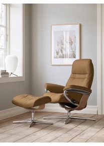 Relaxsessel stressless "Sunrise", braun (taupe paloma), B:92cm H:105cm T:80cm, Leder PALOMA: PALOMA ist ein durchgef&auml;rbtes Semianilin-M&ouml;belleder mit nat&uuml;rlicher Narbung., Sessel, Relaxsessel, mit Cross Base, Gr&ouml;&szlig;e S, M & L, Holzakzent Eiche