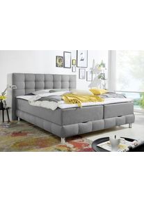 Boxbett Home Affaire "Vaasa", grau, B:174cm L:210cm, Komplettbetten, Boxbett, inkl. Bettkasten & Topper, XXL-Ausf&uuml;hrung, &Uuml;berl&auml;nge 220 cm