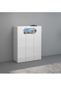 Schuhschrank Home Affaire "Real,Schuhschrank,Schuhkommode,Schuhregal,Breite 90 cm", wei&szlig; (wei&szlig; hochglanz), B:90cm H:120cm T:38cm, Schr&auml;nke, Schuhschrank, komplett Hochglanz lackiert, 3 T&uuml;ren mit offenem Fach in ovaler Form