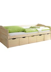 Funktionsbett Ticaa "Maria", beige (kiefer massiv natur), B:96cm H:69cm L:204cm, Daybetten, Funktionsbett, mit 5 Schubk&auml;sten, wahlweise mit Matratze