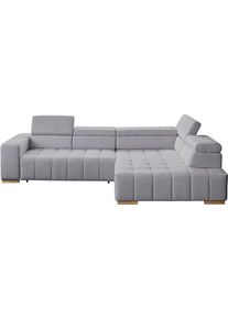 Ecksofa exxpo - SOFA FASHION "Elianos, hoher Sitzkomfort, aufwendige Kreuzsteppung im Sitz, L-Form", grau, B:307cm H:73cm T:201cm, Sofas, Ecksofa, Kopfteile & Sitztiefe verstellbar, mit Bettfunktion