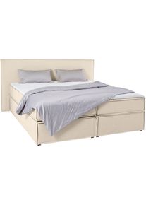 Boxspringbett "Yuma", beige, B:213cm L:213cm, 100% Polyester, LeGer Home by Lena Gercke, Komplettbetten, Boxspringbett, incl. Topper, in 4 Breiten, 3 Matratzenarten und je 2 H&auml;rtegraden