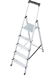Stehleiter Krause "Solidy", grau (aluminiumfarben), B:47cm H:11cm L:180cm, Aluminium, Leitern, Stehleiter, Aluminium, 1x5 Stufen, Arbeitsh&ouml;he ca. 305 cm