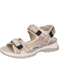 Waldl&auml;ufer Trekkingsandale WALDL&Auml;UFER "H-SORA", Damen, Gr. 8,5 (42,5), beige (beige multicolor), Textil, Veloursleder, mehrfarbig, metallic, Schuhe Trekkingsandale, Outdoorschuh, Klettsandale in Komfortweite H (= sehr weit)