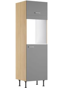 Backofenumbauschrank KOCHSTATION "KS-Lucy", basaltgrau, eiche hell, B:60cm H:211,8cm T:58,1cm, Schr&auml;nke, Backofenumbauschrank, Breite 60 cm, mit 1 T&uuml;r, 1 Klappe, Soft-Close, h&ouml;henverstellbare F&uuml;&szlig;e