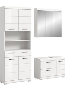 Badm&ouml;bel-Set Welltime "SIENA, 3-teilig, Waschbeckenunterschrank, Spiegel- & Hochschrank", wei&szlig; (wei&szlig;, wei&szlig; hochglanz), B:169cm H:191cm T:34cm, Holzwerkstoff, MDF, Spiegelglas, Kastenm&ouml;bel-Sets, Badm&ouml;bel-Set, Badm&ouml;bel, Kombination, Badezimmer, Badset, M&ouml;bel-Set, Set