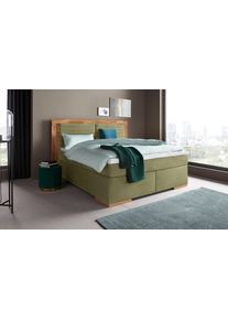 Boxspringbett Home Affaire "Cup", gr&uuml;n (olive), B:190cm L:206cm, Bezug: Luxus-Microfaser (100% Polyester);Bezug: Microfaser (100% Polyester), Komplettbetten, Boxspringbett, mit Massivholzrahmen, mit Topper, in 2 H&auml;rtegraden, in 3 Breiten